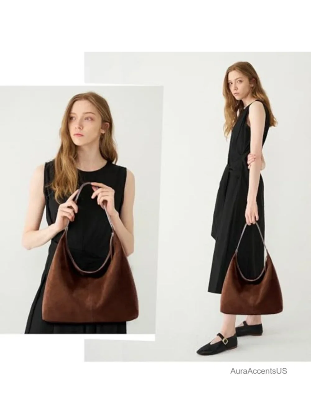 Slouchy Tote Bag 18L Casual Vegan Leather Crescent Hobo Zipper Bag